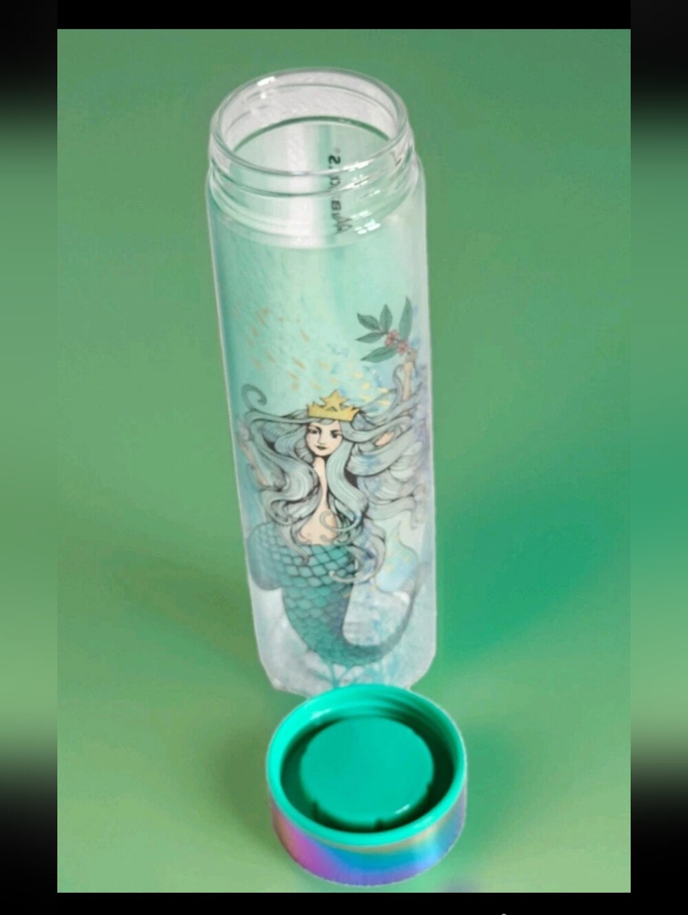 NWOT "Vtg"Starbucks agua glass water btl swimming siren. Irid ss and plastic lid - Picture 5 of 7